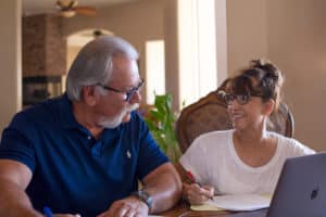 Elder couple discussing finances